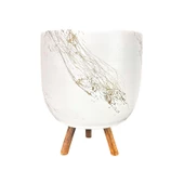 Bitki Tasarımı Beyaz Üzeri Gold Mermer Efektli Toprak Saksı Saksılık Salon Çiçeklik 3 Ayaklı - 19 CM thumbnail 1