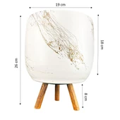 Bitki Tasarımı Beyaz Üzeri Gold Mermer Efektli Toprak Saksı Saksılık Salon Çiçeklik 3 Ayaklı - 19 CM thumbnail 2