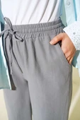Bel Bağcıklı Paça Püsküllü Pantolon Gri thumbnail 4