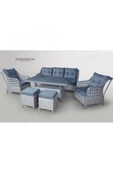 Metal Gövdeli  3+1+1+2puf+masa Rattan Bahçe Balkon Mobilyası, 7 Kişilik Bahçe Takımı - 1