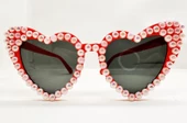 Kırmızı Renk İncili Kalp Şekilli Gelin Gözlüğü Bride Gözlüğü thumbnail 1