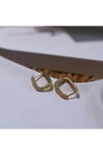 14 Ayar Altın Taşlı Geometrik Küpe - 3
