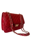 Zarif ve Trendy Gold Altın Renkli Zincirli Baklava Desenli Askılı Çanta - 6