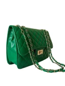 Zarif ve Trendy Gold Altın Renkli Zincirli Baklava Desenli Askılı Çanta - 11