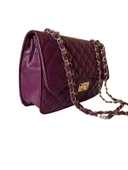 Zarif ve Trendy Gold Altın Renkli Zincirli Baklava Desenli Askılı Çanta - 10