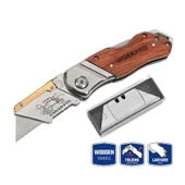 WORKPRO WP211014 Ağır Hizmet Paslanmaz Çelik/Ahşap Gövde Katlanır Rötuş Maket Bıçağı + 10 Adet Yedek Bıçak - 1