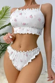 Shopidik Beyaz Çiçek Desenli Marum Trim Alt Üst Takım 16088 - 3