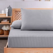 Pamuklu Çizgili Saten Tek Kişilik Lastikli Çarşaf Seti 100x200cm30 Cm 1 Adet Yastık Kılıfı 50x70 Açı - 2
