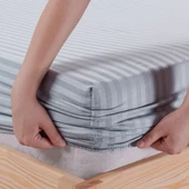 Pamuklu Çizgili Saten Tek Kişilik Lastikli Çarşaf Seti 100x200cm30 Cm 1 Adet Yastık Kılıfı 50x70 Açı - 3