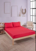 Pamuklu Çizgili Saten Tek Kişilik Lastikli Çarşaf Seti 100x200cm30 Cm 1 Adet Yastık Kılıfı 50x70 Kırmızı - 1