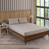Pamuklu Çizgili Saten Tek Kişilik Lastikli Çarşaf Seti 100x200cm30 Cm 1 Adet Yastık Kılıfı 50x70 Taş - 1
