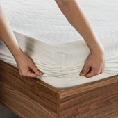 Pamuklu Saten Çizgili Lastikli Çarşaf Seti 160x200cm Kılıfı 50x70 Cm Çift Kişilik Krem - 3