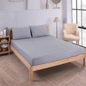 Pamuklu Saten Çizgili Lastikli Çarşaf Seti 160x200cm Yastık Kılıfı 50x70 Cm Çift Kişilik Gri - 1