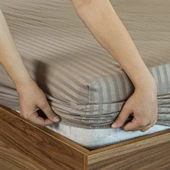 Pamuklu Saten Çizgili Lastikli Çarşaf Takımı 180x200cm Yastık Kılıfı 50x70 Cm Çift Kişilik Kahvereng - 3