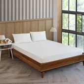 Pamuklu Saten Çizgili Lastikli Çarşaf Takımı 180x200cm Yastık Kılıfı 50x70 Cm Çift Kişilik Krem - 1