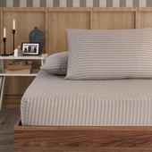 Pamuklu Saten Çizgili Lastikli Çarşaf Takımı 180x200cm Yastık Kılıfı 50x70 Cm Çift Kişilik Taş Gri - 2