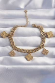 Marydien 316L Çelik Gold Renk Zirkon Taşlı Yonca Model Bileklik - 1