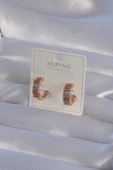 Marydien XUPİNG Rose Renk Zirkon Taşlı İşlemeli Halka Küpe - 1