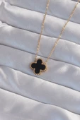 Marydien 316L Çelik Gold Renk Siyah Mineli Yonca Kolye - 1
