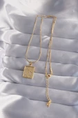 Marydien 316L Çelik Zincir Gold Renk Zirkon Taşlı Ay Yıldız Figürlü Tarot Kolye - 2