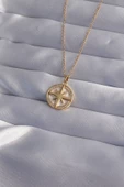 Marydien 316L Çelik Zincir Gold Renk Zirkon Taşlı Kutup Yıldızı Kolye - 1