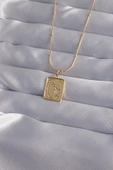 Marydien 316L Çelik Zincir Gold Renk Zirkon Taşlı Ay Yıldız Figürlü Tarot Kolye - 1