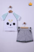 Babyhola %100 Pamuk Erkek Bebek Koala Detaylı Çizgili Şortlu Takım 2548 - 1