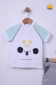 Babyhola %100 Pamuk Erkek Bebek Koala Detaylı Çizgili Şortlu Takım 2548 - 2