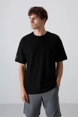Tommy Life Siyah Pamuklu Kalın Yüzeyi Dokulu Oversize Fit Basic Erkek T-Shirt - 88339 - 3