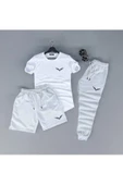 3'lü Dar Kesim Unisex Tshirt-şort-eşofman Kombin KANAT Baskılı - 1