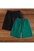 2 li Unisex  Düz Renkli Penye Şort - 1
