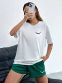 Yeşil -Beyaz Yazlık İnce Tshirt ve şort Takım Alt Üst Kanat Baskılı - 2