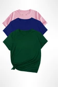3lü  Yazlık ince Geniş Kalıp Renkli Tshirt - 1
