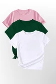 3lü  Yazlık ince Geniş Kalıp Renkli Tshirt - 1