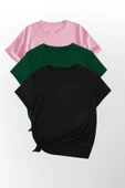 3lü  Yazlık ince Geniş Kalıp Renkli Tshirt - 1