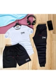 One Baskılı Beyaz-siyah Unisex Yazlık Eşofman Kombini - 1