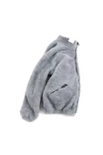 Kül Rengi Peluş Wellsoft Dik Yaka Cepleri Fermuarlı Oversize Kesim Peluş Ceket - 2