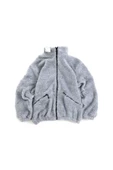 Kül Rengi Peluş Wellsoft Dik Yaka Cepleri Fermuarlı Oversize Kesim Peluş Ceket - 1