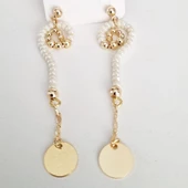 KL-SORU İŞARET TASARIM BEYAZ BONCUK GOLD RENK KÜPE - 1