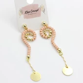 KL-SORU İŞARET TASARIM PEMBE BONCUK GOLD RENK KÜPE - 1