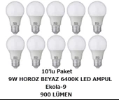 HOROZ Led Ampul Ekola-9 10'lu Paket beyaz ışık 6400K - 1