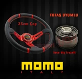 Tofaş Doğan 1995 Üstü Uyumlu 35cm Kırmızı Momo Spor Direksiyon ve Göbeği İnce Diş Freze - 1