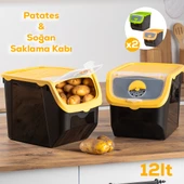 Porsima 11506 Sarı 2'li Çok Amaçlı Plastik Patates Soğan Sarımsak Oyuncak Erzak Saklama Kutusu 12L - 1
