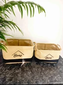 Bitki Tasarımı Home Jüt Hasır Ev Düzenleyici Mutfak Banyo Salon Sepeti Katlanır Sıvı Korumalı İkili Set B-O - 5