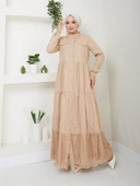 Dantelli Doğal Kumaşlı Boydan Düğmeli Kot Elbise - 7