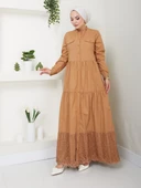 Dantelli Doğal Kumaşlı Boydan Düğmeli Kot Elbise - 8