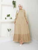 Dantelli Doğal Kumaşlı Boydan Düğmeli Kot Elbise - 5