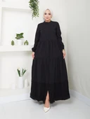 Dantelli Doğal Kumaşlı Boydan Düğmeli Kot Elbise - 9