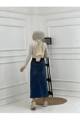 Kemer Dantel Detaylı Kot Etek - Koyu Mavi - 7
