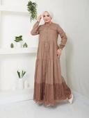 Dantelli Doğal Kumaşlı Boydan Düğmeli Kot Elbise - 10